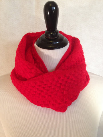 Red Baffled Box Knitted Infinity Scarf