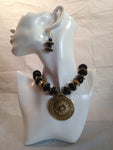 Shalimar Black Round Pendant Fashion Necklace w/ Matching Earrings