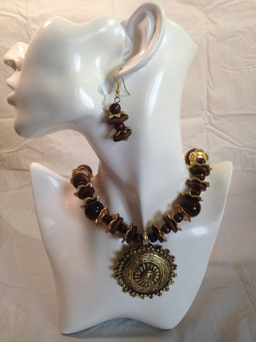 Shalimar Brown Fashion Necklace w/ Matching Earrings