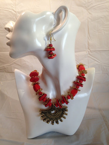 Shalimar Red Fashion Necklace w/ Matching Earrings