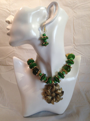 Shalimar Green Fashion Necklace w/ Matching Earrings