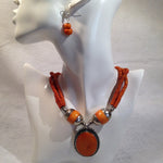 Tangerine Orange Kashmiri Fashion Necklace w/ Matching Earrings