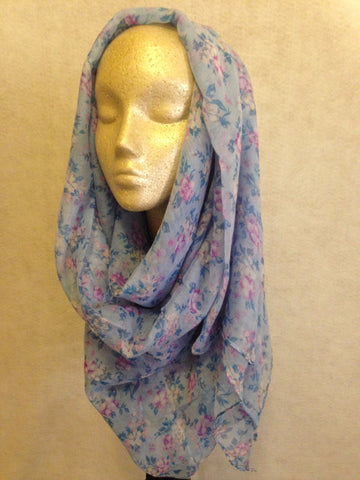 Blue Small Flower Print Cotton Shawl-Hijab