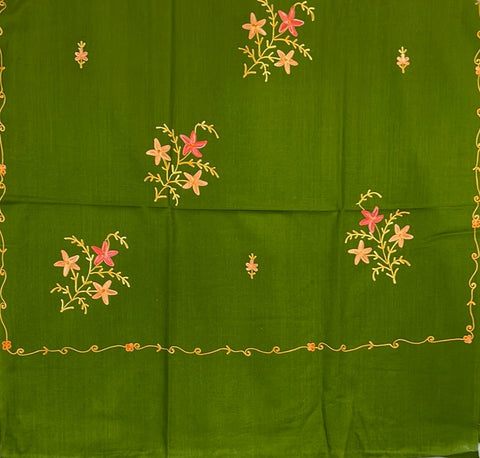 Kashmiri Embroidered Aari Work Pashmina - Moss Green