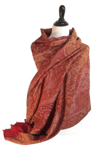 Kashmiri Viscose Shawl - Cardinal Red/Multi