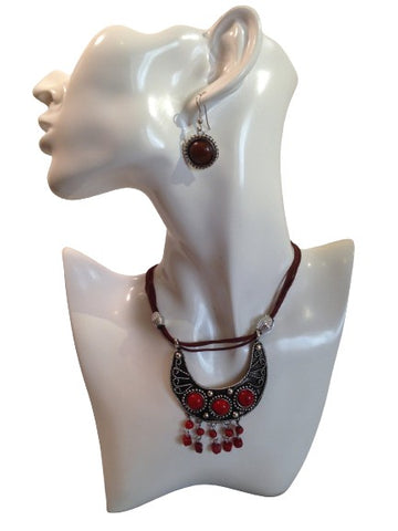 Nishat Queen Cardinal Red Fashion Necklace w/ Earrings