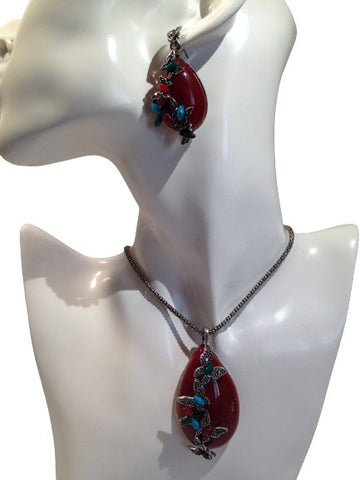 Mohalla Antique Cardinal Red Fashion Necklace w/ Earrings