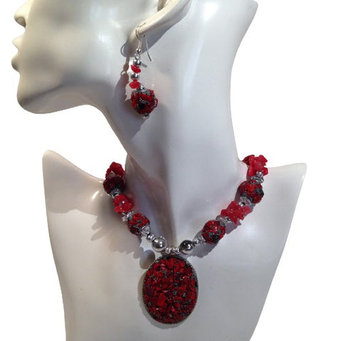 Red Kashmiri Fashion Necklace w/ Matching Earrings
