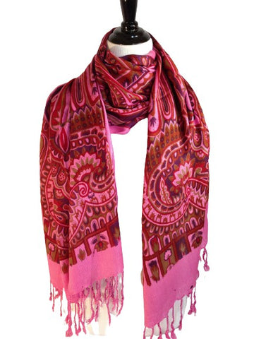 Kashmir Cotton Pink & Burgundy Pashmina